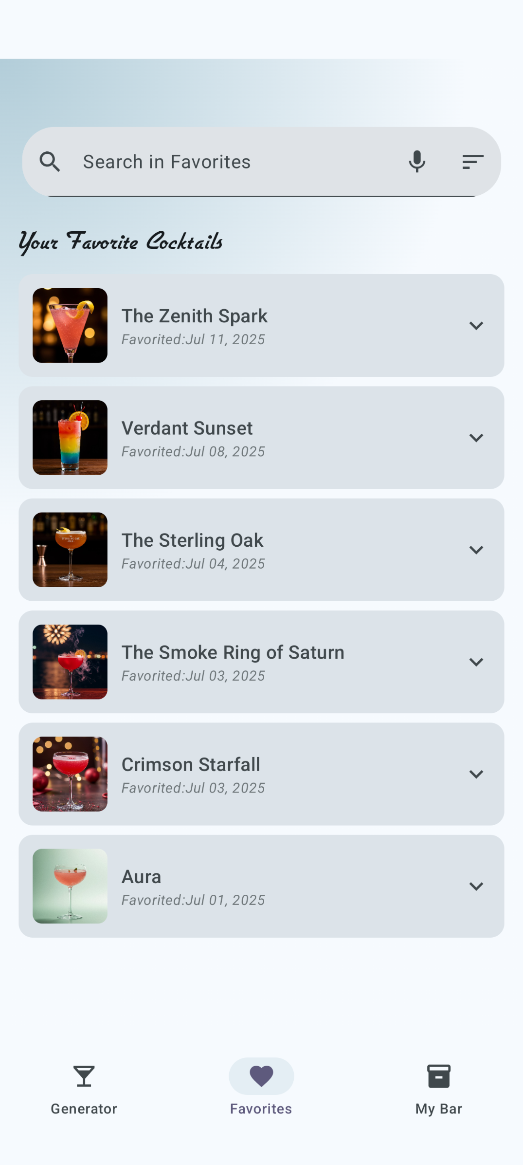 Favorites Screen